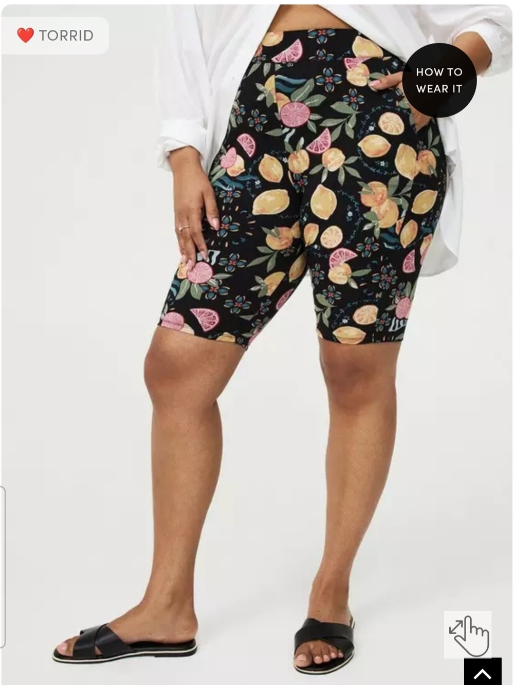 torrid Black Citrus Print Bike Shorts with Yellow & Pink